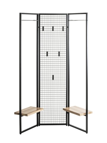 Garderobe >55599< Paravant / Raumteiler, schwarz, Metall, Eiche-MDF - 175x46cm (HxT)