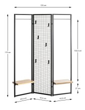 Garderobe >55599< Paravant / Raumteiler, schwarz, Metall, Eiche-MDF - 175x46cm (HxT)