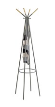 Garderobenständer >55155< in grau Metall, Massivholz natur- 175x56cm (HxD)