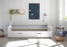 Bett >Jesse< 2x 90x200cm Liegefläche, Kiefer weiß teilmassiv - 203,6x60x97cm BxHxT