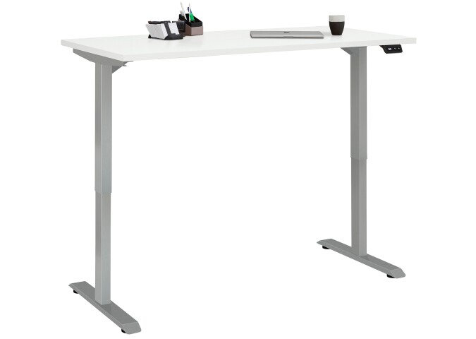 Schreibtisch >e-desk< in weiss/alu - 160x72x80 (B/H/T) elektrisch verstellbar