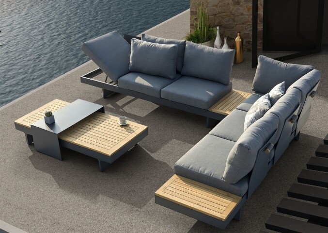 Gartenlounge-Set >Barbados< (4er-Set) 2x Liege 245x70x71cm, 2x Tisch 140x28x70cm / 80x36x40cm