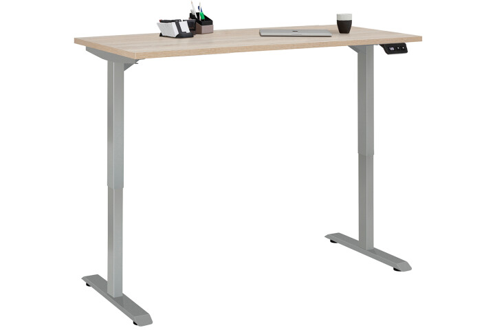 Schreibtisch >e-desk< in Eiche/alu- 160x72x80 (B/H/T) elektrisch verstellbar