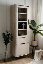 Vitrine >Arona< in sand / schwarz, Holzwerkstoff /...