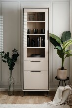 Vitrine >Arona< in sand / schwarz, Holzwerkstoff / Glas - 60x200x38cm (BxHxT)