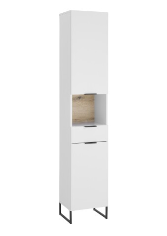Hochschrank >Denver< 2 Türen, 1 Schublade, weiß / evoke eiche dekor - 38x195x32cm (BxHxT)