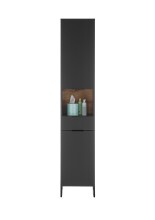 Hochschrank >Denver< 2 Türen, 1 Schublade, schwarz / eiche dekor - 38x195x32cm (BxHxT)