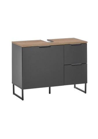 Waschbeckenunterschrank >Denver< 1 Tür, 2 Schübe, schwarz matt / evoke eiche Dekor - 80x60x35 (BxHxT)