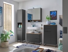 Waschbeckenunterschrank >Denver< 1 Tür, 2 Schübe, schwarz matt / evoke eiche Dekor - 80x60x35 (BxHxT)