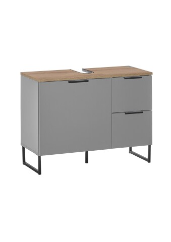 Waschbeckenunterschrank >Denver< 1 Tür, 2 Schübe, grau matt / evoke eiche - 80x60x35cm (BxHxT)