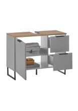 Waschbeckenunterschrank >Denver< 1 Tür, 2 Schübe, grau matt / evoke eiche - 80x60x35cm (BxHxT)