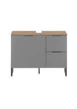 Waschbeckenunterschrank >Denver< 1 Tür, 2 Schübe, grau matt / evoke eiche - 80x60x35cm (BxHxT)