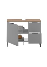Waschbeckenunterschrank >Denver< 1 Tür, 2 Schübe, grau matt / evoke eiche - 80x60x35cm (BxHxT)