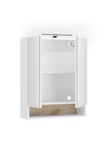 Badezimmerspiegelschrank >Denver< LED, Steckdose, weiß matt / eiche Dekor - 60x75x22 (BxHxT)