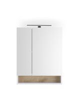 Badezimmerspiegelschrank >Denver< LED, Steckdose, weiß matt / eiche Dekor - 60x75x22 (BxHxT)
