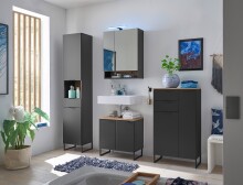 Badezimmerspiegelschrank >Denver< LED, Steckdose, schwarz matt / evoke Eiche Dekor - 60x75x22cm (BxHxT)