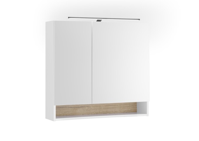Badezimmerspiegelschrank >Denver< LED, Steckdose, weiß matt / evoke eiche dekor - 80x75x22 (BxHxT)
