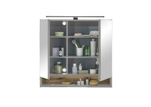 Badezimmerspiegelschrank >Denver< LED, Steckdose, grau matt / evoke eiche Dekor - 80x75x22 (BxHxT)