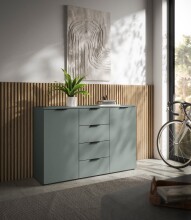 Sideboard >Linz< 2 Türen, 4 Schübe, in Salbei - 135x90x40cm (BxHxT)