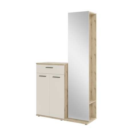 Kompaktgarderobe >Malaga< Türen, 1 Schub, Spiegel, Eiche Dekor / Cashmere - 105x188x38cm (BxHxT)