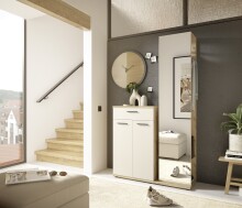 Kompaktgarderobe >Malaga< Türen, 1 Schub, Spiegel, Eiche Dekor / Cashmere - 105x188x38cm (BxHxT)
