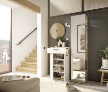 Kompaktgarderobe >Malaga< Türen, 1 Schub, Spiegel, Eiche Dekor / Cashmere - 105x188x38cm (BxHxT)