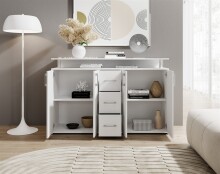 Anrichte >Drift< 4 Türen, 4 Shübe, in Weiß - 139x90x34cm (BxHxT)