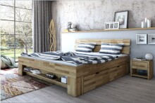 Massivholzbett >Link< Regal / Schubkästen,...