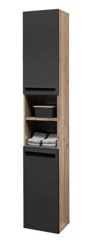 Hochschrank >Vista < 2 Türen, 6 Fächer, schwarz / viking oak Dekor - 34x190x31cm (BxHxT)