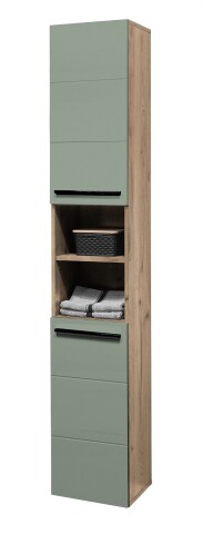 Hochschrank >Vista < 2 Türen, 6 Fächer, schilfgrün / viking oak Dekor - 34x190x31cm (BxHxT)