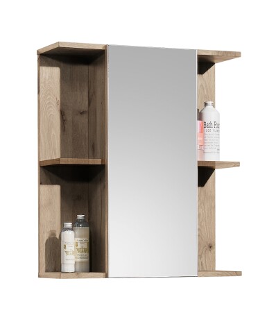 Badezimmerspiegelschrank >Vista< 1 Tür, Fächer, Spiegel / viking oak Dekor - 60x71x20cm (BxHxT)
