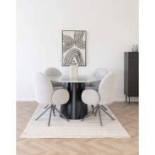 Säulen-Esstisch >Brito< rund, in Grau / Schwarz, Melamin, MDF, Stahl - 75x120cm (HxD)