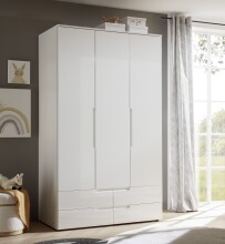 Kleiderschrank >Spice< 3 Türen, 4 Schübe, in Weiß / Weiß Hochglanz - 126x208x57 (BxHxT)