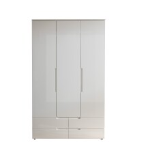 Kleiderschrank >Spice< 3 Türen, 4 Schübe, in Weiß / Weiß Hochglanz - 126x208x57 (BxHxT)