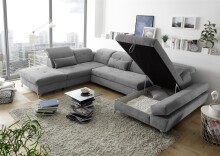 Wohnlandschaft >MELFI< Schlaffunktion, Stauraum, Bezug schlammfarbig - 350x73x245 (BxHxT)