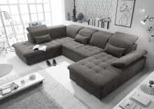 Wohnlandschaft >WAYNE< Schlaffunktion, Stauraum, Bezug stone - 380x81x240 (BxHxT)