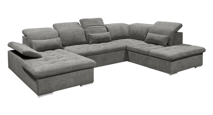 Wohnlandschaft >WAYNE< Schlaffunktion, Stauraum, Bezug stone - 380x81x240 (BxHxT)