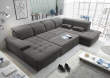 Wohnlandschaft >WAYNE< Schlaffunktion, Stauraum, Bezug stone - 380x81x240 (BxHxT)
