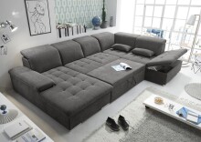 Wohnlandschaft >WAYNE< Schlaffunktion, Stauraum, Bezug stone - 380x81x240 (BxHxT)