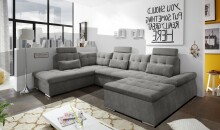 Wohnlandschaft >NALO< Schlaffunktion, Kopfstützen, Bezug stone - 324x103x219 (BxHxT)