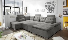 Wohnlandschaft >NALO< Schlaffunktion, Kopfstützen, Bezug stone - 324x103x219 (BxHxT)