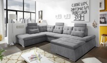 Wohnlandschaft >NALO< Schlaffunktion, Kopfstützen, Bezug stone - 324x103x219 (BxHxT)