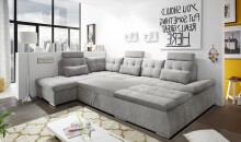 Wohnlandschaft >NALO< Schlaffunktion, Kopfstützen, Bezug Farbe schlamm - 324x103x219 (BxHxT)