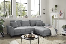 Wohnlandschaft >BERN< Schlaffunktion, Bettkasten, Bezug grey - 281x91x189 (BxHxT)