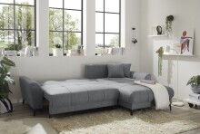 Wohnlandschaft >BERN< Schlaffunktion, Bettkasten, Bezug grey - 281x91x189 (BxHxT)