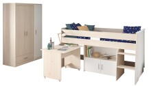 Jugendzimmer-Set >Charly 6< Funktion-Hochbett und Kleiderschrnak in Akazie Dekor / Weiß