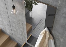 Garderobe >1205< (2-teilig) Bank + Paneel, Graphit / Eiche Dekor - 73x188x37cm (BxHxT)