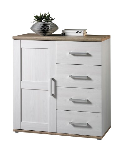 Kommode >Romance< 1 Tür, 4 Schübe, Sibiu Lärche / San Remo Hell - 93x99x45cm (BxHxT)