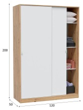 Schwebetürenschrank >TOP< 4 Böden, 1 Stange, Nodi Eiche Dekor / Artic Weiß - 120x200x50 (BxHxT)