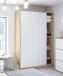 Schwebetürenschrank >TOP< 4 Böden, 1 Stange, Nodi Eiche Dekor / Artic Weiß - 120x200x50 (BxHxT)